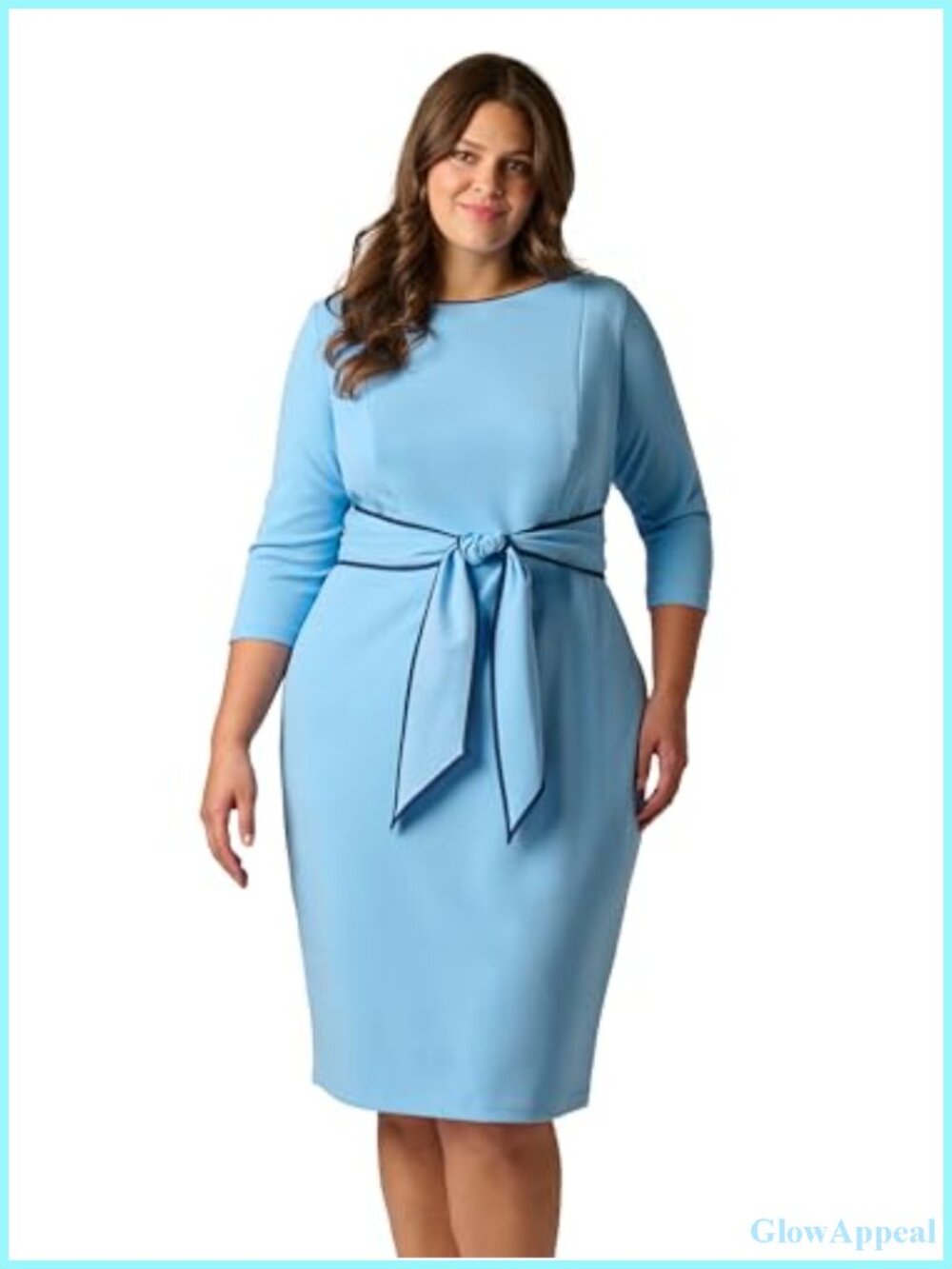 Adrianna Papell Sheath Dress 3/4 Sleeve Tie Waist Boat Neck